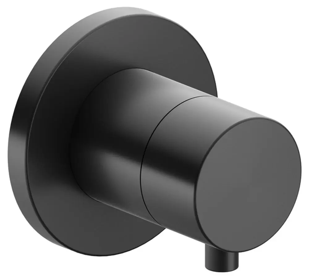 3-Wege-Umschaltventil von Keuco in Schwarzchrom. Rundes Design mit seitlichem Auslass. Eignet sich für moderne Badezimmerinstallationen.